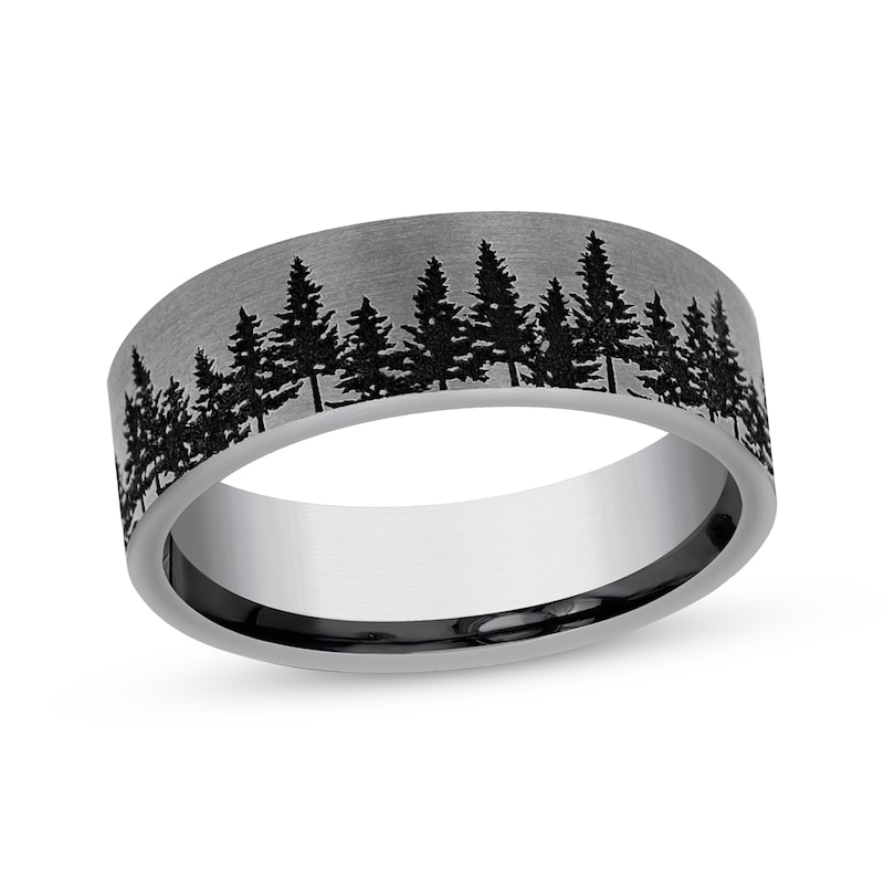 Main Image 1 of Treeline Pattern Wedding Band Gray Tantalum 7mm