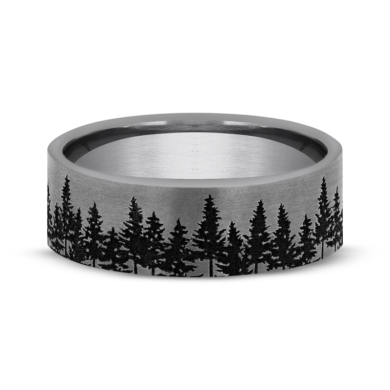 Main Image 3 of Treeline Pattern Wedding Band Gray Tantalum 7mm