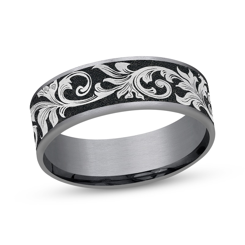 Botanical Pattern Wedding Band Gray Tantalum & Titanium 7.5mm