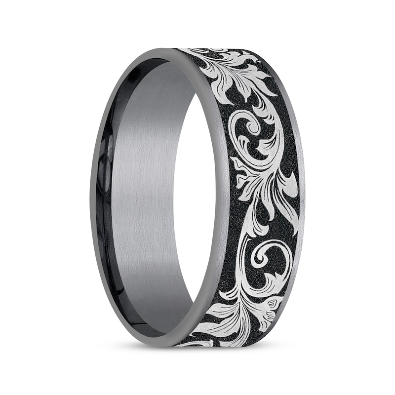 Botanical Pattern Wedding Band Gray Tantalum & Titanium 7.5mm