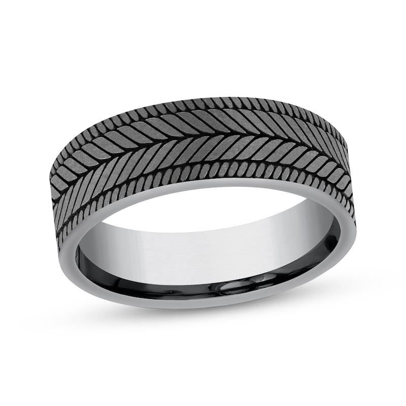 Tire Tread Engraved Wedding Band Gray Tantalum 6.5mm