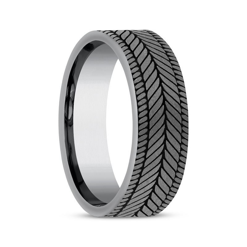 Tire Tread Engraved Wedding Band Gray Tantalum 6.5mm