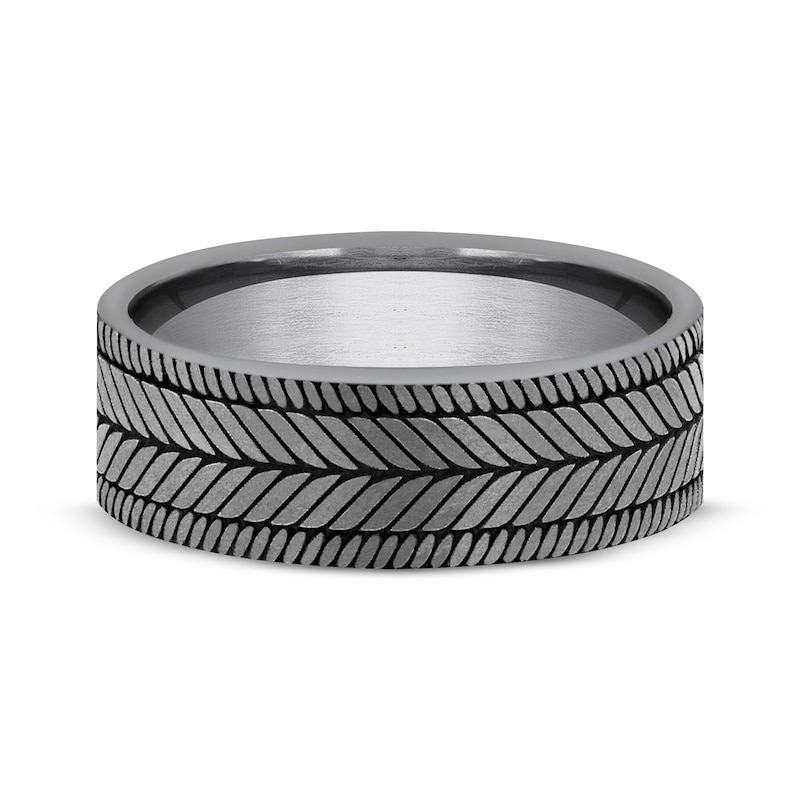 Tire Tread Engraved Wedding Band Gray Tantalum 6.5mm