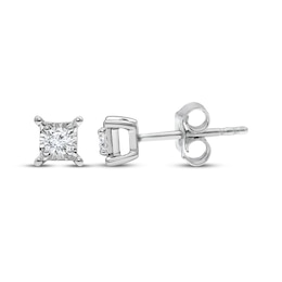 Radiant Reflections Round-Cut Diamond Solitaire Square Stud Earrings 1/6 ct tw Sterling Silver (J/I3)