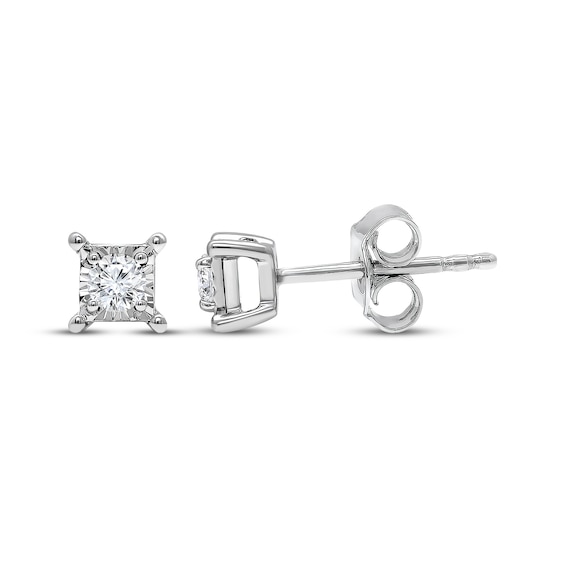 Radiant Reflections Round-Cut Diamond Solitaire Square Stud Earrings 1/6 ct tw Sterling Silver (J/I3)