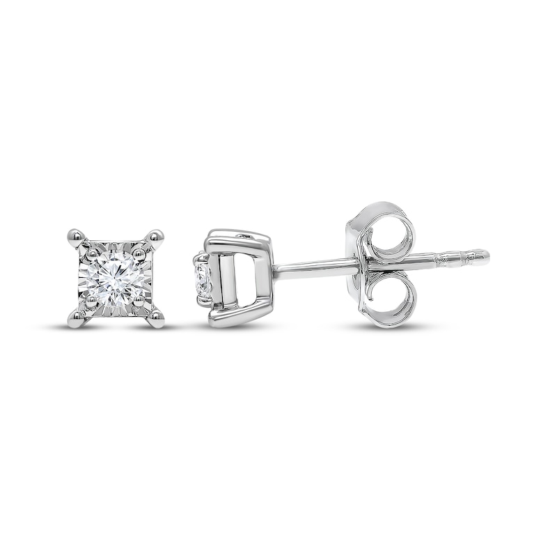 Main Image 1 of Radiant Reflections Round-Cut Diamond Solitaire Square Stud Earrings 1/6 ct tw Sterling Silver (J/I3)