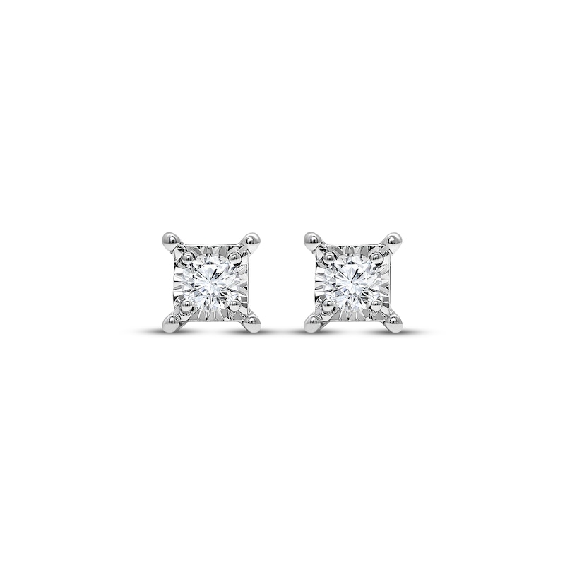 Main Image 2 of Radiant Reflections Round-Cut Diamond Solitaire Square Stud Earrings 1/6 ct tw Sterling Silver (J/I3)