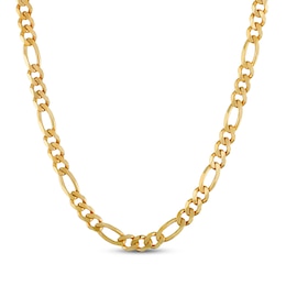 Solid Diamond-Cut Figaro Chain Necklace 7.4mm 10K Yellow Gold 22&quot;