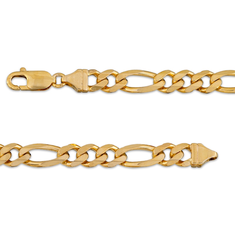 Main Image 4 of Diamond-Cut Figaro Chain Necklace 7.4mm Solid 10K Yellow Gold 22&quot;