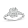 Thumbnail Image 1 of Baguette & Round-Cut Multi-Diamond Halo Engagement Ring 1/2 ct tw 14K White Gold