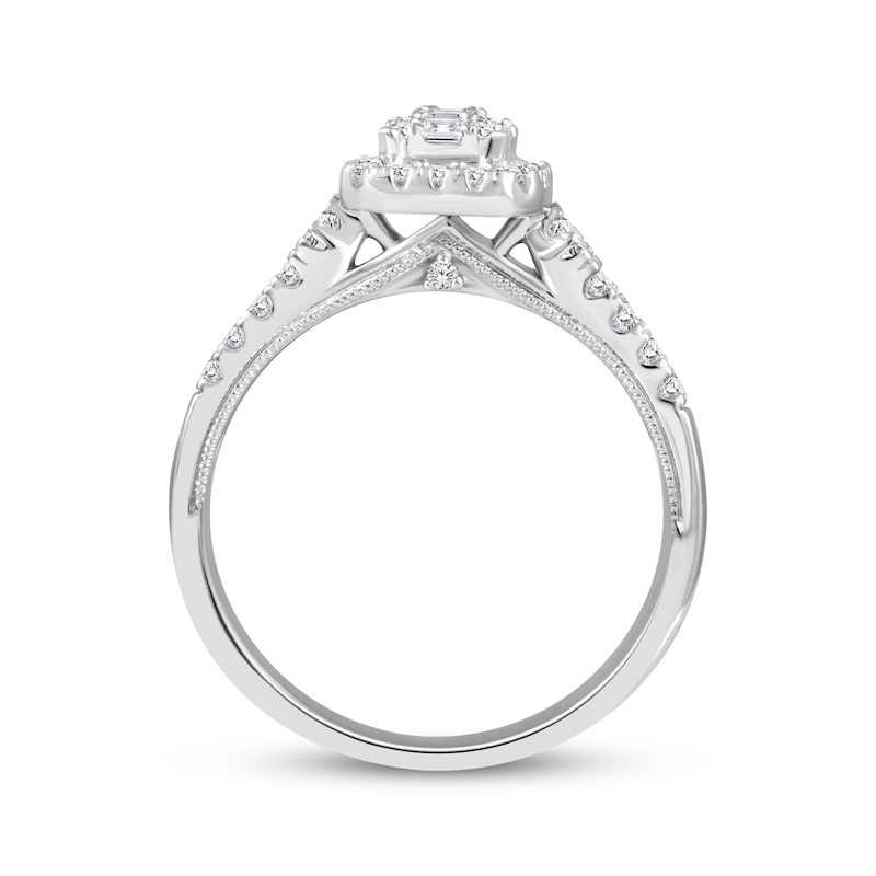 Main Image 3 of Baguette & Round-Cut Multi-Diamond Halo Engagement Ring 1/2 ct tw 14K White Gold