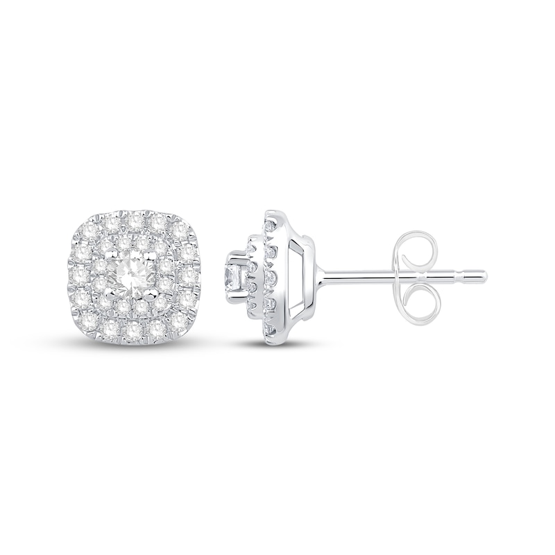 Main Image 1 of Lab-Grown Diamonds by KAY Double Halo Stud Earrings 1/2 ct tw 10K White Gold