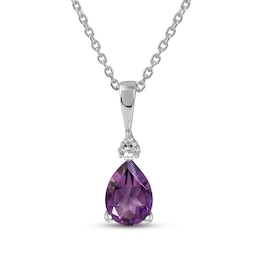 Amethyst & Diamond Necklace 10K White Gold 18&quot;