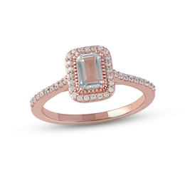 Aquamarine & Diamond Ring 1/5 ct tw Round-cut 10K Rose Gold