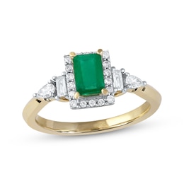 Emerald Ring 1/3 ct tw Diamonds 10K Yellow Gold