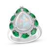 Thumbnail Image 1 of Pear-Shaped Lab-Created Opal, Lab-Created Emerald & White Lab-Created Sapphire Ring Sterling Silver