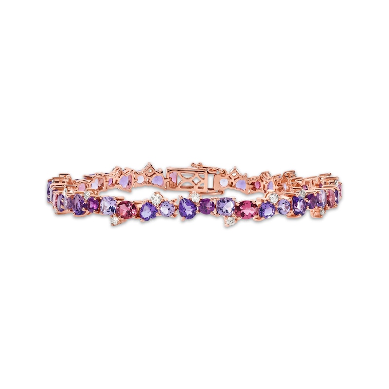 Main Image 1 of Le Vian Pretty in Pink Amethyst, Pink Tourmaline & Rhodolite Garnet Bracelet 7/8 ct tw Diamonds 14K Strawberry Gold 7&quot;