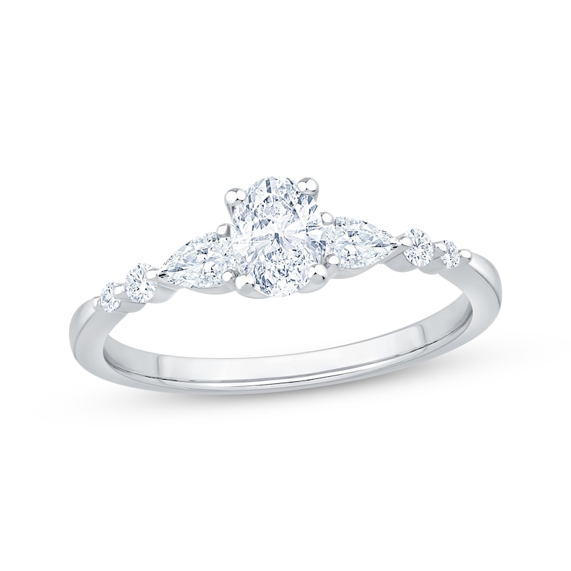 Main Image 1 of Lab-Grown Diamonds by KAY Oval-Cut & Pear-Shaped Three-Stone Engagement Ring 5/8 ct tw 14K White Gold