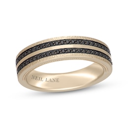 Neil Lane Men’s Black Diamond Hammered Wedding Band 1/3 ct tw 14K Yellow Gold