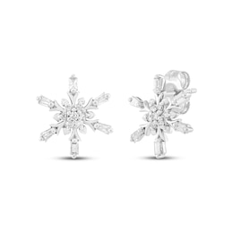 Baguette & Round-Cut Diamond Snowflake Stud Earrings 1/4 ct tw 10K White Gold