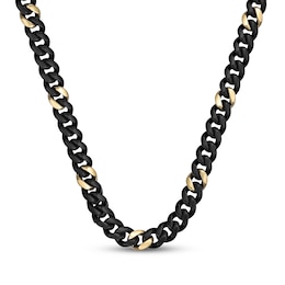 Curb Chain Necklace 12mm Black & Yellow Ion-Plated Solid Stainless Steel 22&quot;