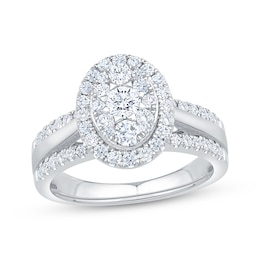 Now + Forever Multi-Diamond Oval Halo Engagement Ring 1 ct tw 14K White Gold