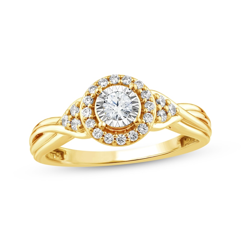 Main Image 1 of Round-Cut Diamond Halo Engagement Ring 1/3 ct tw 10K Yellow Gold