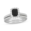 Thumbnail Image 1 of Neil Lane Emerald-Cut Black Diamond & White Diamond Halo Bridal Set 1-5/8 ct tw 14K White Gold