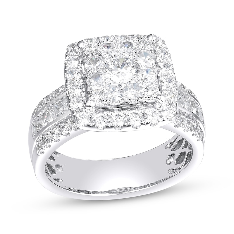 Main Image 1 of Round-Cut Multi-Diamond Center Cushion Frame Engagement Ring 2 ct tw 14K White Gold