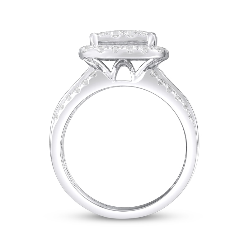 Main Image 3 of Round-Cut Multi-Diamond Center Cushion Frame Engagement Ring 2 ct tw 14K White Gold