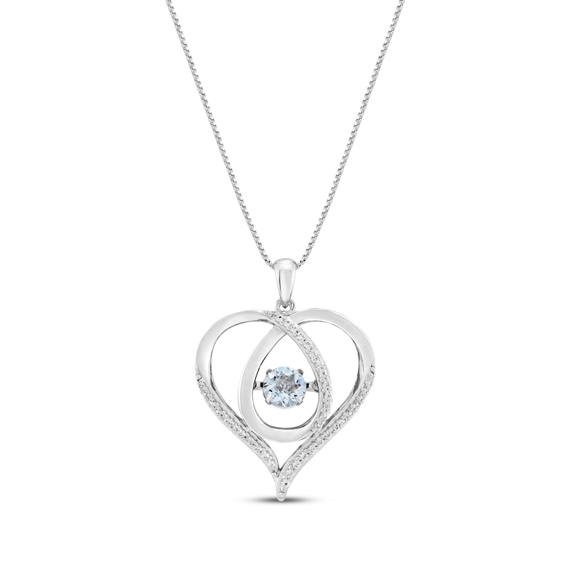 Main Image 1 of Unstoppable Love Aquamarine & White Lab-Created Sapphire Heart Loop Necklace Sterling Silver 18&quot;