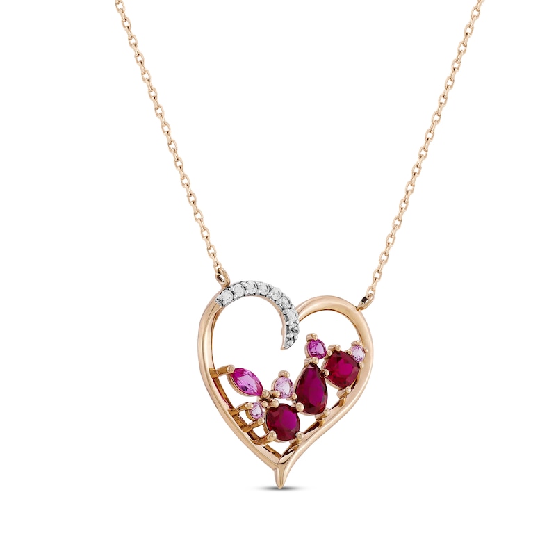 Lab-Created Ruby Necklace Heart-Shaped 10K White Gold