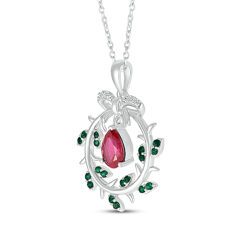 Pear-Shaped Lab-Created Ruby, Lab-Created Emerald & White Lab-Created Sapphire Wreath Necklace Sterling Silver 18"