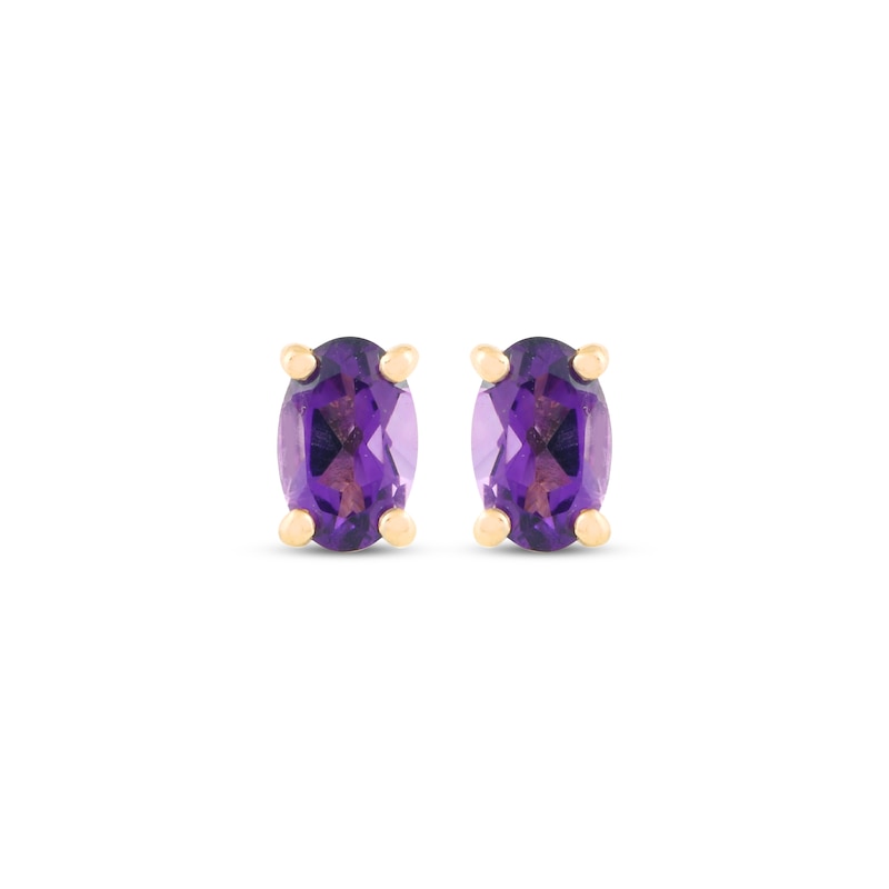 Main Image 2 of Oval-Cut Amethyst Solitaire Stud Earrings 14K Yellow Gold