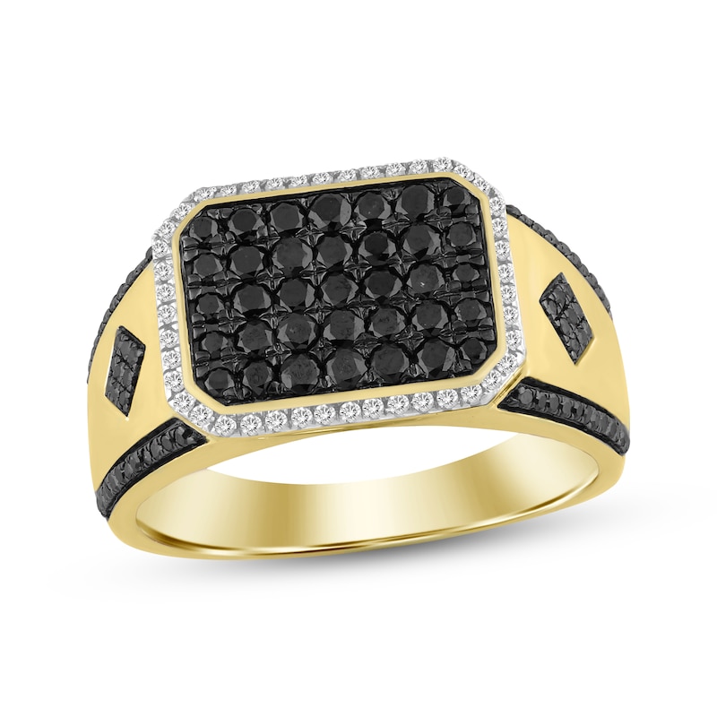 Men's Black & White Diamond Ring 1 ct tw 10K Yellow Gold | Kay