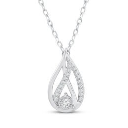 Love Ignited Diamond Flame Necklace 1/8 ct tw Sterling Silver 18&quot;