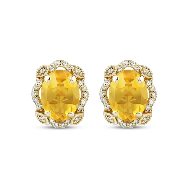 Main Image 2 of Oval-Cut Citrine & Diamond Scallop Frame Stud Earrings 1/8 ct tw 10K Yellow Gold