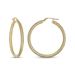 Italian Brilliance Diamond-Cut Round Hoop Earrings 14K Yellow Gold 30mm