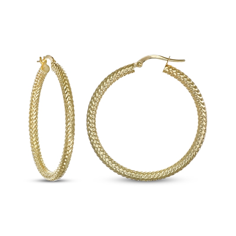 Main Image 1 of Italian Brilliance Diamond-Cut Round Hoop Earrings 14K Yellow Gold 30mm