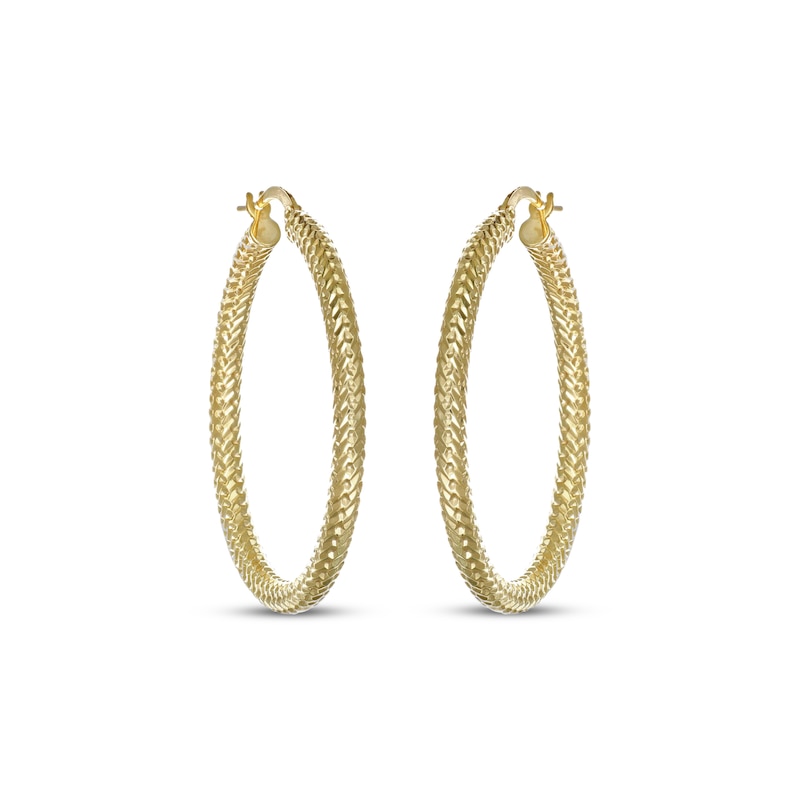 Main Image 2 of Italian Brilliance Diamond-Cut Round Hoop Earrings 14K Yellow Gold 30mm