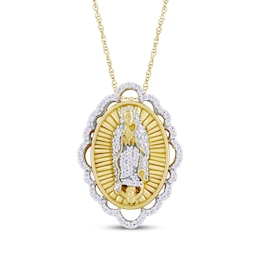 Diamond Our Lady of Guadalupe Necklace 1/6 ct tw 14K Yellow Gold 18&quot;