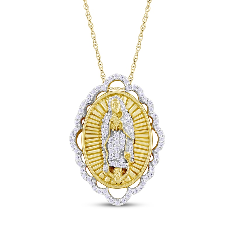 Main Image 1 of Diamond Our Lady of Guadalupe Necklace 1/6 ct tw 14K Yellow Gold 18&quot;