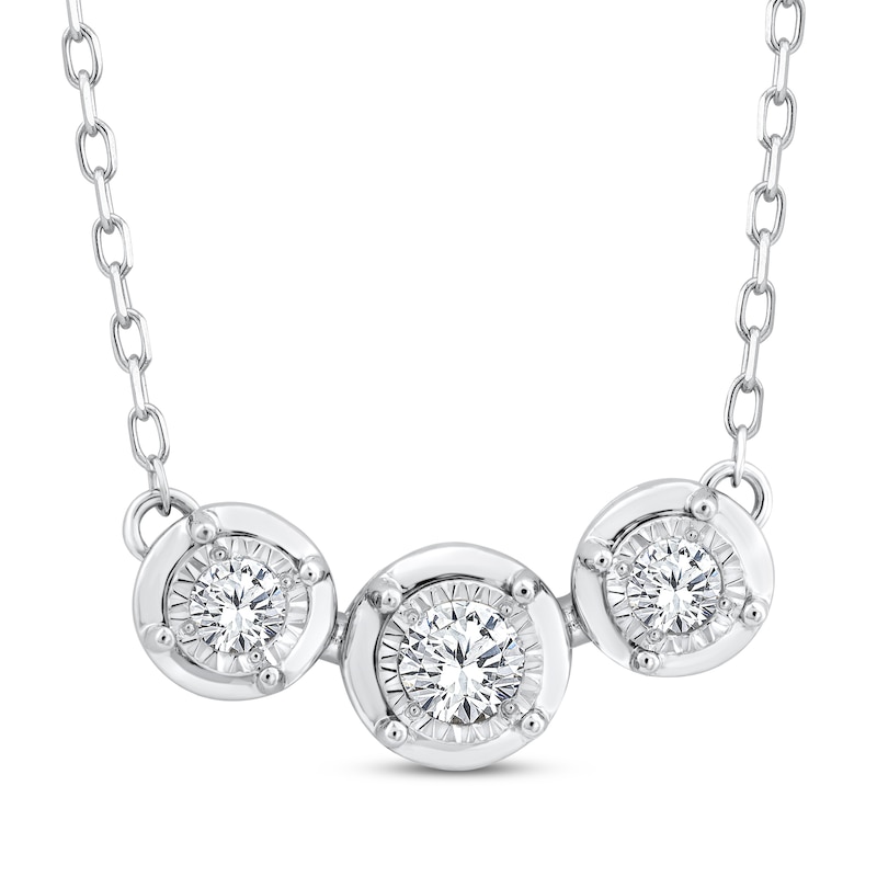 Main Image 1 of Memories, Moments, Magic Three-Stone Diamond Necklace 1/4 ct tw 10K White Gold 18&quot;