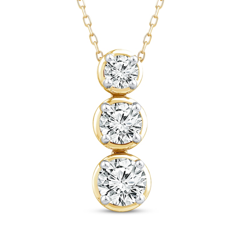 Memories Moments Magic Lab-Grown Diamond Graduated Three-Stone Necklace 1-1/2 ct tw 14K Yellow Gold 18"