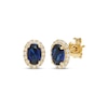 Thumbnail Image 1 of Oval-Cut Blue Lab-Created Sapphire & White Lab-Created Sapphire Halo Stud Earrings 10K Yellow Gold