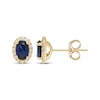 Thumbnail Image 3 of Oval-Cut Blue Lab-Created Sapphire & White Lab-Created Sapphire Halo Stud Earrings 10K Yellow Gold