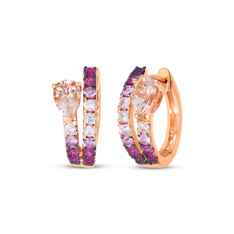 Main Image 1 of Le Vian Good Karma Pear-Shaped Morganite, Pink Sapphire Ombré & White Sapphire Hoop Earrings 14K Strawberry Gold