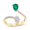 Thumbnail Image 1 of Pear-Shaped Natural Emerald & Diamond Deconstructed Ring 1/4 ct tw 10K Yellow Gold