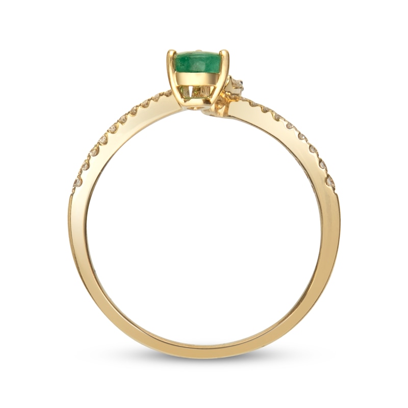 Main Image 3 of Pear-Shaped Natural Emerald & Diamond Deconstructed Ring 1/4 ct tw 10K Yellow Gold