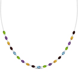 Oval-Cut Garnet, Citrine, Amethyst, Peridot & Swiss Blue Topaz Necklace Sterling Silver 18&quot;